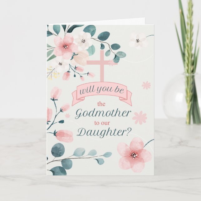 Godmother Request for Daughter Peach Blossoms Card (Front)