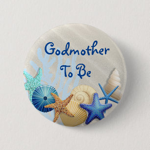 Godmother to Be, Beach Themed Baby Shower 6 Cm Round Badge