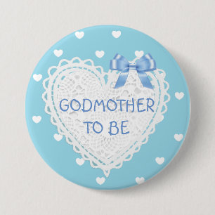 Godmother to be blue hearts Baby Shower Button