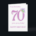 Godmother's 70th Birthday Lavender and  Roses Card<br><div class="desc">A chic 70th Birthday Card for your godmother with a vintage look. The front cover message is, 'To my Godmother 70 years young today! HAPPY BIRTHDAY', There is a spray of scented summer flowers, Albertine Rose, Lavender and Mock Orange (Philadelphus), at the top of the number '0' that tones with...</div>