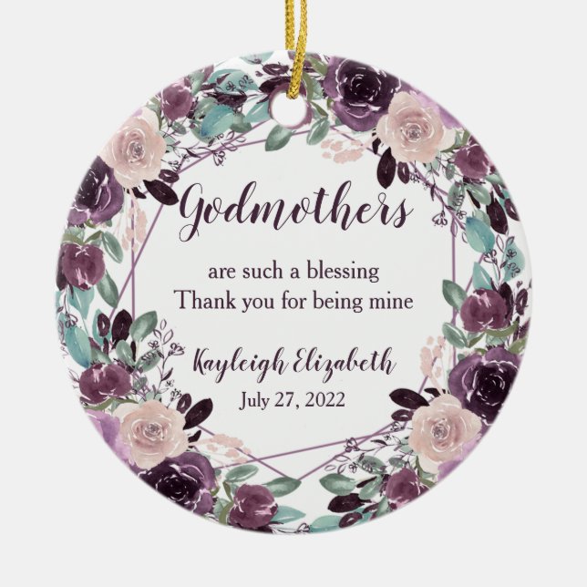 Godmothers Baptism Gift | Ceramic Ornament (Front)
