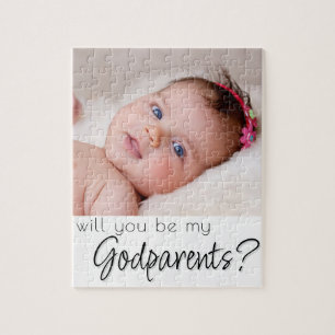 Godparent Proposal Black Script on White Photo Jigsaw Puzzle