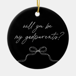 Godparents Black Handwritten Bow Proposal Ceramic Ornament
