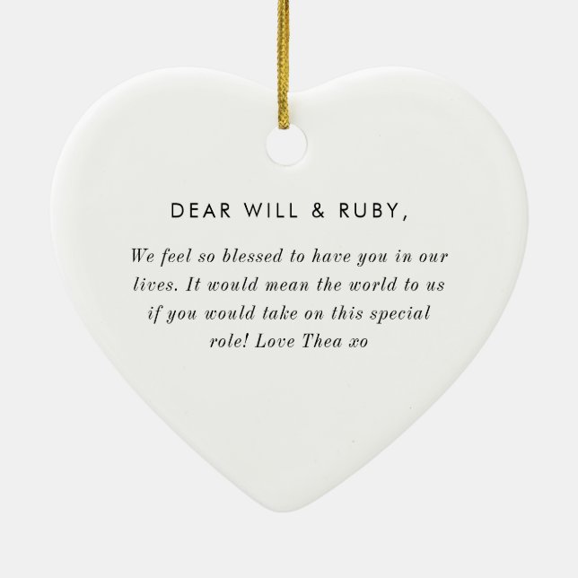 Godparents Handwritten Bow Proposal Ceramic Ornament (Back)