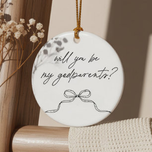 Godparents Handwritten Bow Proposal Ceramic Ornament