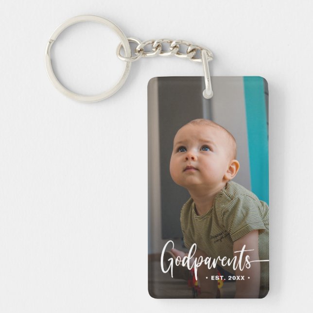 Godparents Modern Photo Keepsake   Key Ring (Front)