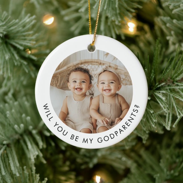Godparents Photo Proposal Girl Boy Twins Ceramic Ornament (Tree)