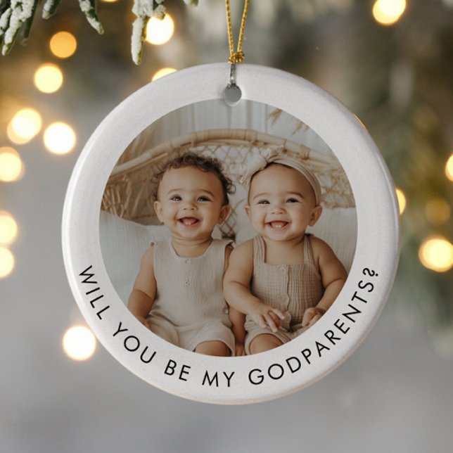 Godparents Photo Proposal Girl Boy Twins Ceramic Ornament (Zazzle Godparents Photo Proposal Girl Boy Twins Ceramic Ornament (Front))