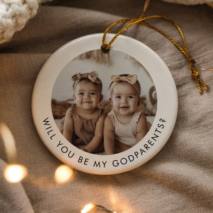 Godparents Photo Proposal Girl Twins Ceramic Ornament