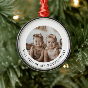 Godparents Photo Proposal Girl Twins Metal Ornament