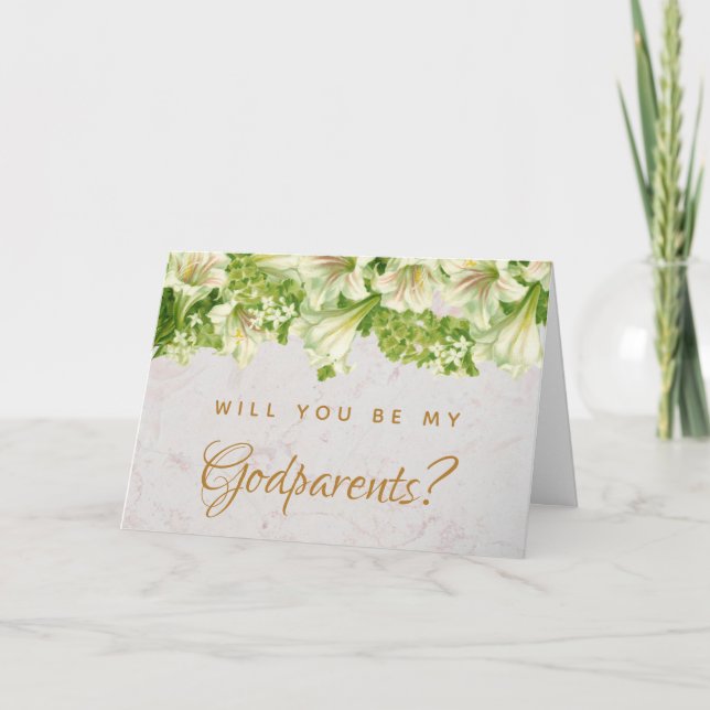 Godparents Proposal Floral Lilies Marble Card (Front)