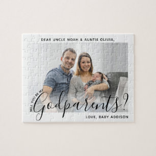 Godparents Proposal Simple Modern Script Photo Jigsaw Puzzle