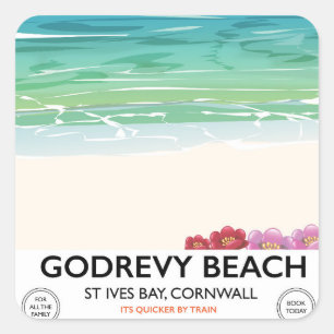 Godrevy Beach St Ives Bay, Cornwall travel poster Square Sticker
