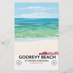 Godrevy Beach St Ives Bay, Cornwall travel poster Stationery