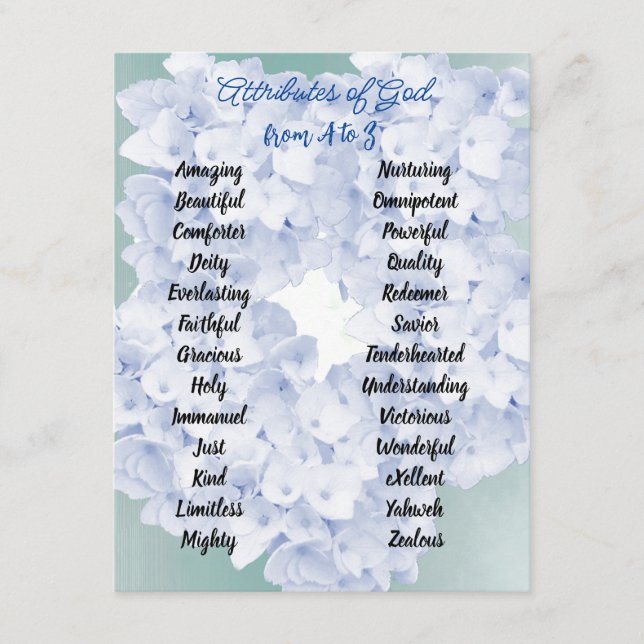 God's Attributes from A to Z Floral Enclosure Card (Front)
