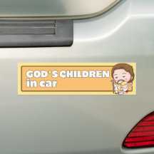 God's Children in Car Cute Cartoon Jesus & Lamb