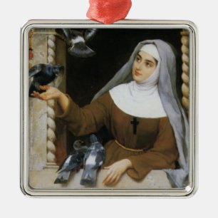 God's Creatures (Catholic Nun Feeding Birds) Metal Ornament