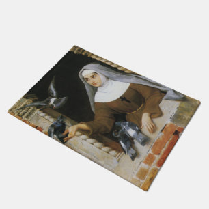 God's Creatures (Nun Feeding Birds) Doormat