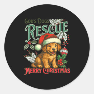 God's Dogs Rescue Christmas Santa Golden Retriever Classic Round Sticker