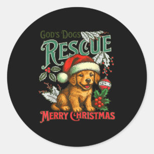 Gods Dogs Rescue Christmas Santa Golden Retriever  Classic Round Sticker