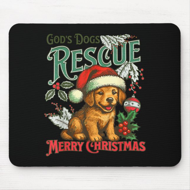 God's Dogs Rescue Christmas Santa Golden Retriever Mouse Pad (Front)