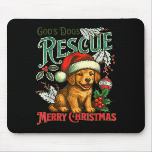Gods Dogs Rescue Christmas Santa Golden Retriever Mouse Pad