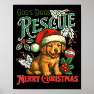 God's Dogs Rescue Christmas Santa Golden Retriever Poster