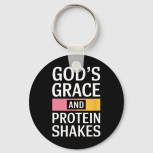 God's Grace And Protein Shakes - Christian Key Ring