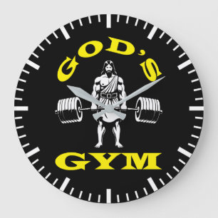 God's Gym, Funny Jesus Workout Bodybuilding Gym Large Clock