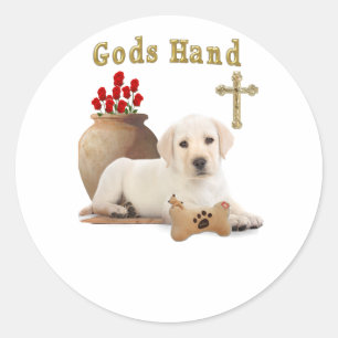 Gods hand puppy classic round sticker