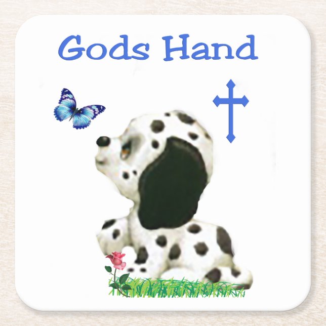 Gods hand square paper coaster (Front)