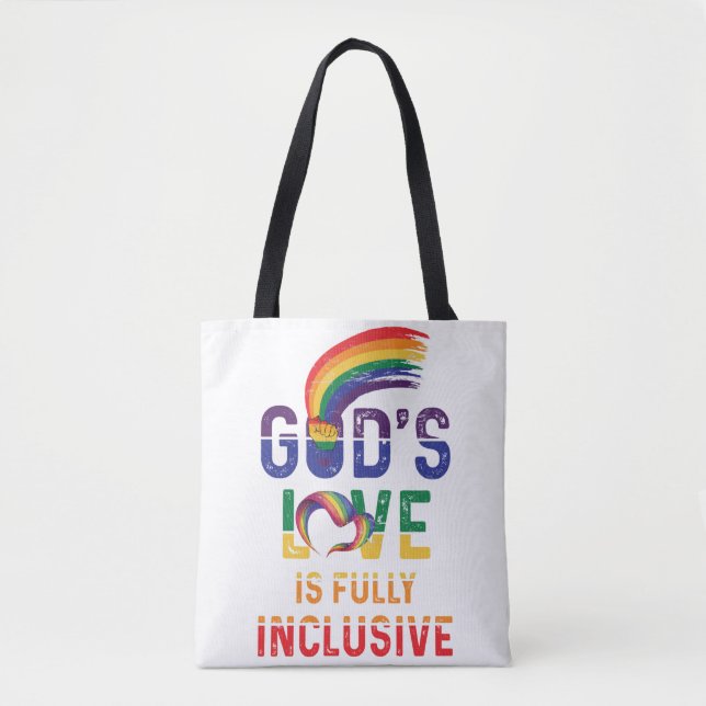 God's Love Is Fully Inclusive LGBTQ Ally Gay Pride Tote Bag (Front)