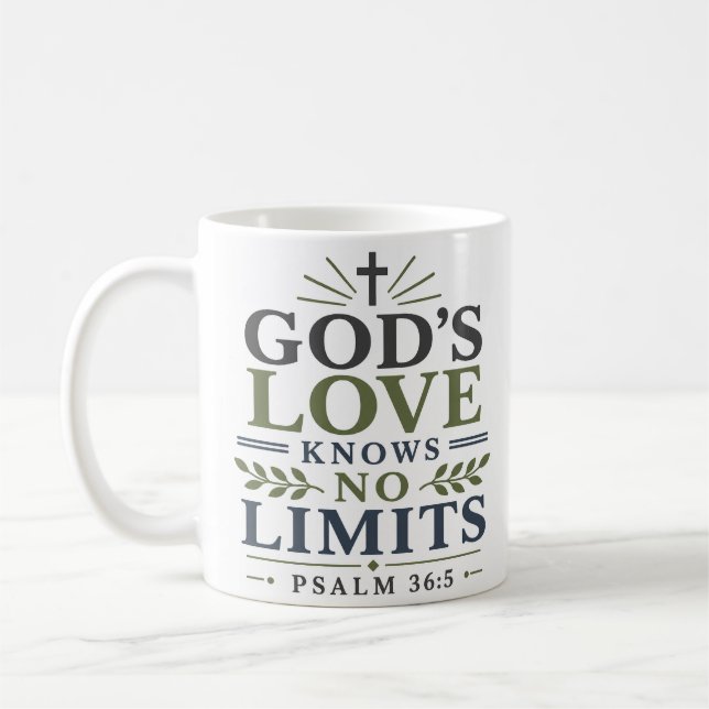 Gods Love Knows No Limits Scripture Quote Art Coffee Mug (Left)