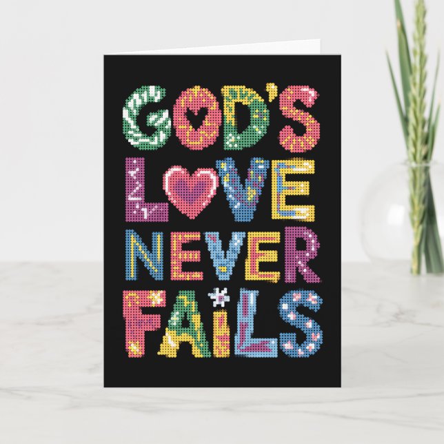 God's Love Never Fails Colourful Geometric Card (Front)