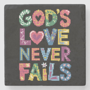 God's Love Never Fails Colourful Geometric Stone Coaster