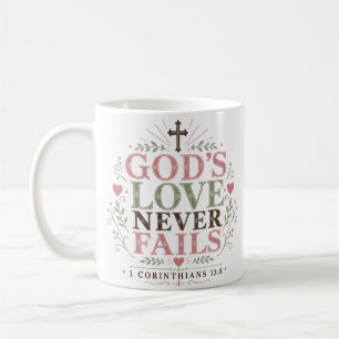 God's Love Never Fails Spiritual Christian Quote Coffee Mug