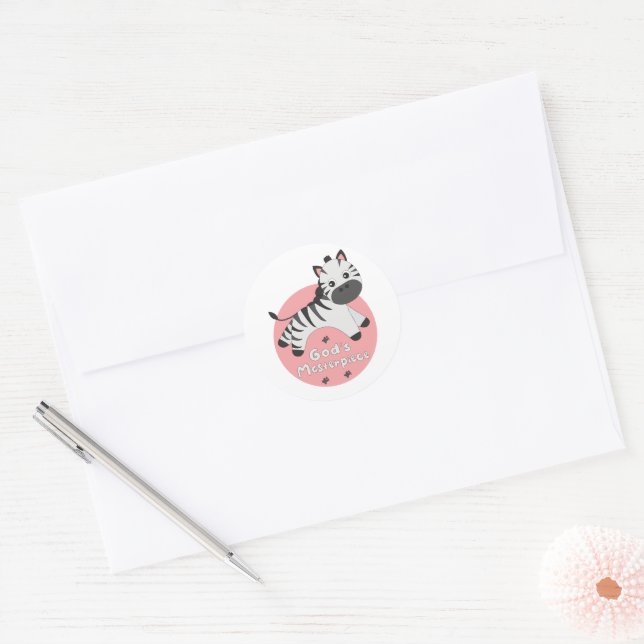 God's masterpiece Kawaii happy baby zebra jumping Classic Round Sticker (Envelope)