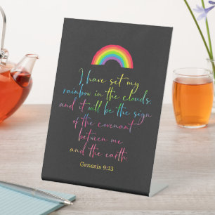 God's Rainbow Genesis 9 Christian Bible Verse Desk Pedestal Sign