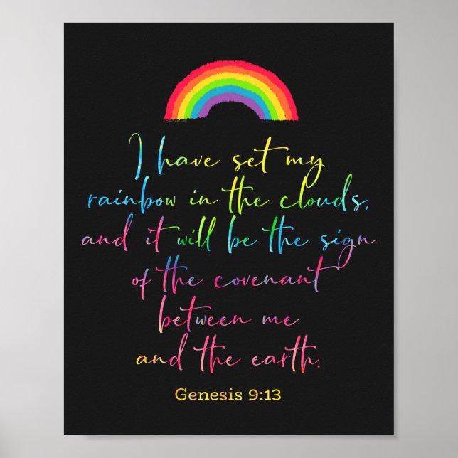 God's Rainbow Genesis 9 Christian Bible Verse Wall Poster (Front)