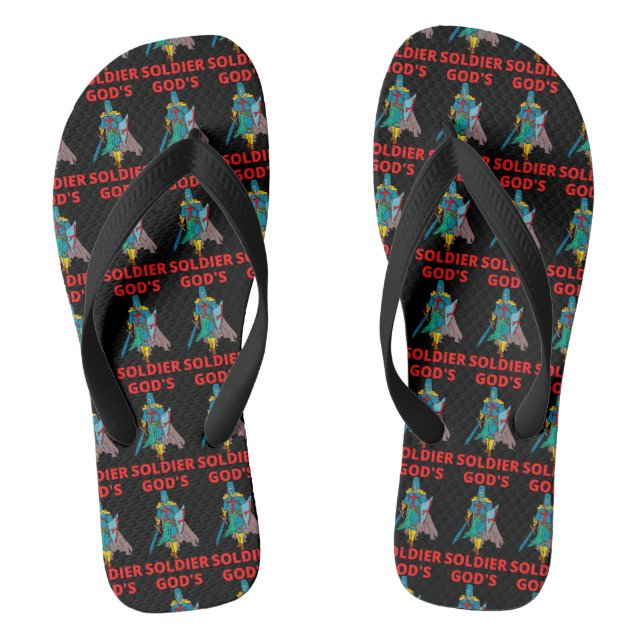 God's Soldier In Arms Black All-Over Print Unisex Thongs (Footbed)