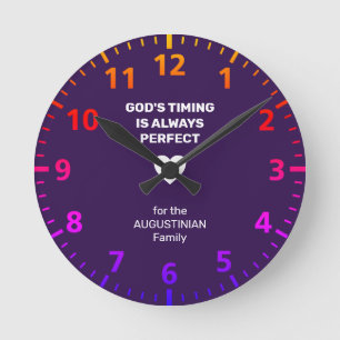 GOD'S TIMING ALWAYS PERFECT Personalised Purple Round Clock
