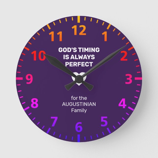 GOD'S TIMING ALWAYS PERFECT | Personalised Purple Round Clock (Front)