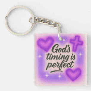 god's timing is perfect airbrush retro 90s purple key ring
