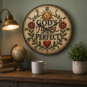 God's Timing Is Perfect Christian Rustic Faith Large Clock