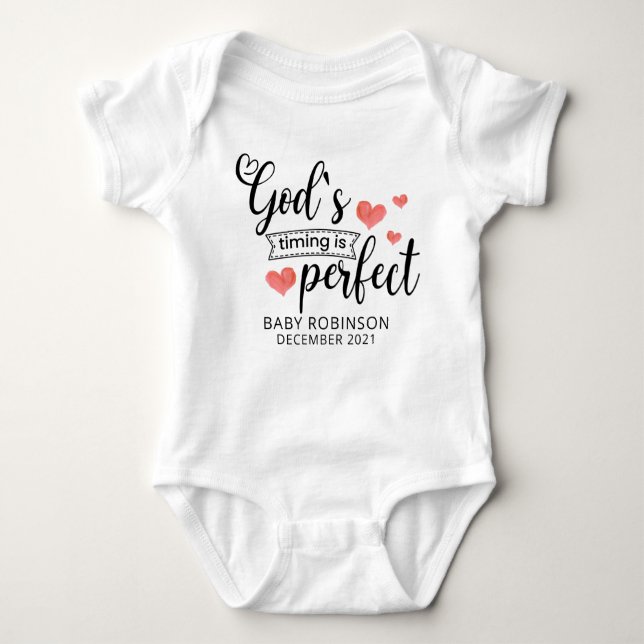 God's Timing is Perfect Cute Baby Announcement Bodysuit (Front)