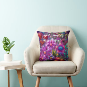 God's Timing is Perfect Floral Abstract Pink Red Cushion