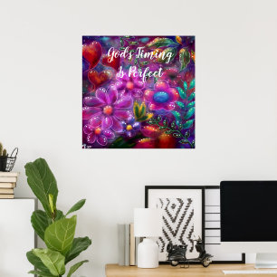 God's Timing is Perfect Floral Abstract Pink Red Poster