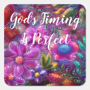 God's Timing is Perfect Floral Abstract Pink Red Square Sticker