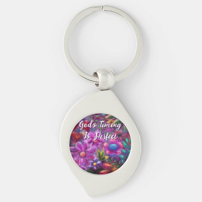 God's Timing is Perfect Floral Personalised Key Ring (Front)