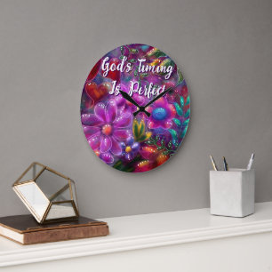 God's Timing is Perfect Floral Personalised Large Clock
